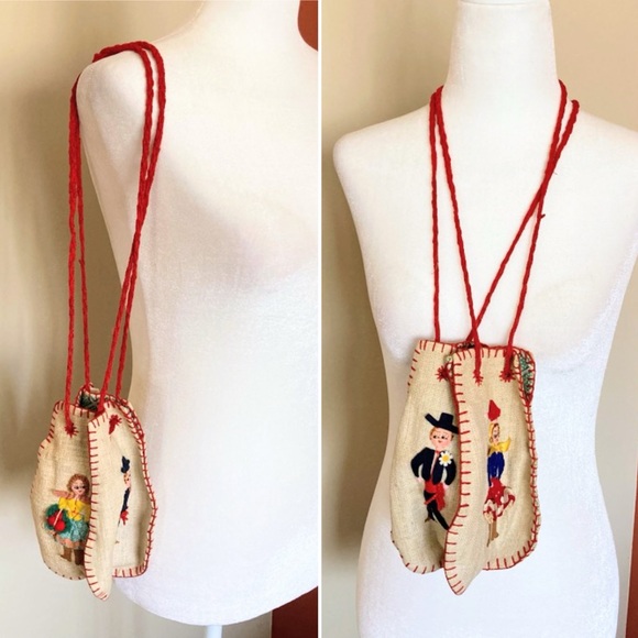 Vintage Handmade Portuguese Folk Art Four Dancers Embroidery Cloth Bag Purse - Picture 12 of 12